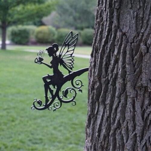 Metal Fairy Silhouette Art Fairy Garden Yard Home Decoration Lawn Backyard Tree R2JC