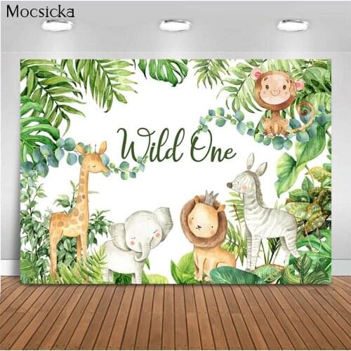 Mocsicka Baby Shower Photo Background Wild Animal Decoration Style Child Portrait Photo Wallpaper Photography Props Banner