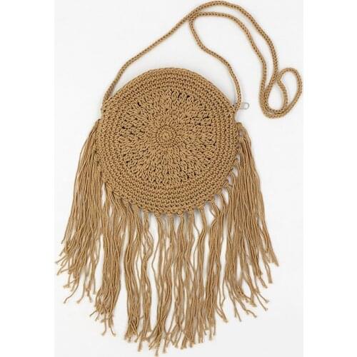 Round Hand Woven Women Shoulder Bag Summer Straw Beach Bags Tassels Female Messenger Handbag Bohemian Cotton Rope Crossbody Bag