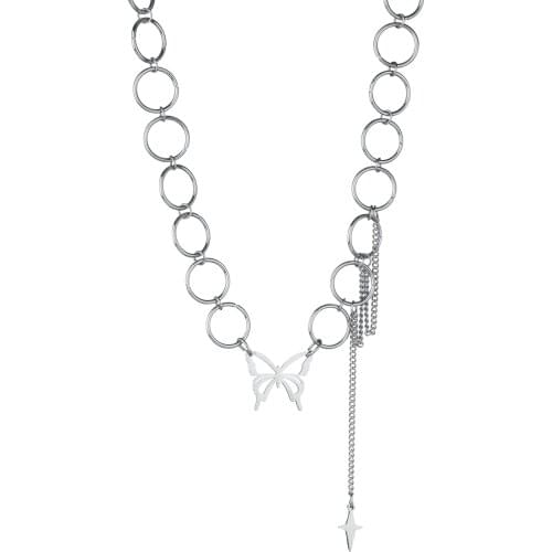 Hot Sale Fashion Butterfly Cross Pendant Double Layer Necklace Stainless Steel Necklace For Woman Girlfriend Daily Jewelry Gifts