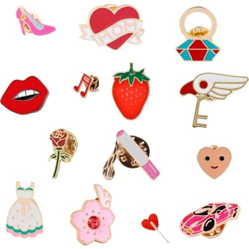 Fashion Creative Pins for Sexy Women High Heel Cigarette Heart Flower Personality Brooches Dress Denim Shirt Badge Jewelry Girl
