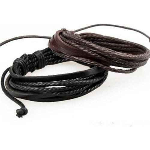Mens Multilayer Leather Bracelet Black Brown Cowhide Woven Multilayer Wrap Fashion Jewelry Bracelets on Hand