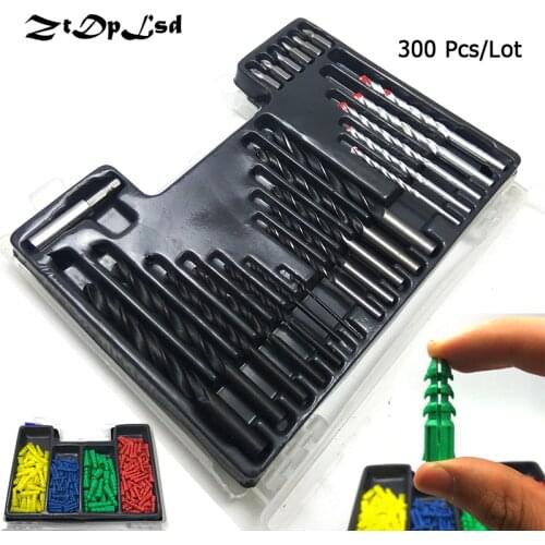 ZtDpLsd 300 Piece Drill Bit Set Screwdriver Bit and Wall Plug Set Include Metal Wood Masonry Drills Screwdriver Bits