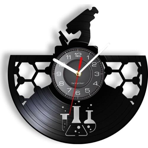 Chemistry Microscope Vinyl Record Wall Clock Vintage Chemical Art Science Clock Wall Watch Laboratory Hanging Sign Timepieces
