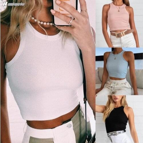 Pure Color Elegant Knitted Summer Sleeveless Short T Shirt Tops Women Casual Crop Tops Basic Inner Camisole Underwaist Vest
