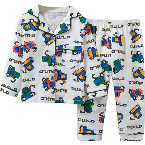 TUONXYE New Summer Boys Long sleeves Pajamas Girls Set Excavator Pyjama Cotton Kids Pijama Children Sleepwear