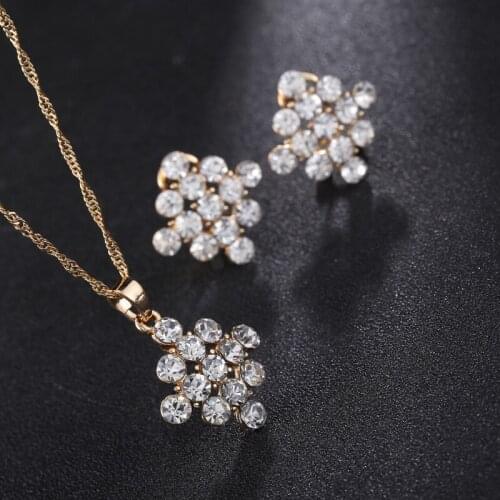Luxury Austrian Crystal Flower Necklace Earrings Jewelry Sets Wedding Fashion Jewelry For Brides And For Party