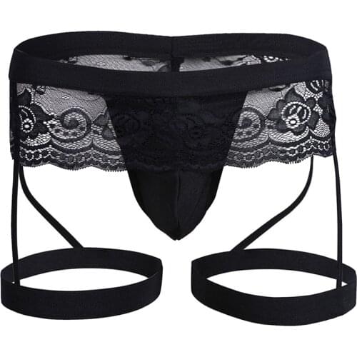 Sexy Mens Lace Lingerie G-String Underwear Men See Through Hollow Thong Panties Male Gay Sissy Intimates Boxers Briefs