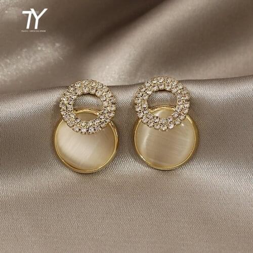 High Level Sense Circle Opal Gold Drop Earrings For Woman Korean Fashion Jewelry Wedding Party Girls' Luxury Unusual Earrings