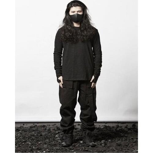 Dark all-match T-shirt Japanese personality fold design trendy mens bottoming shirt black slim