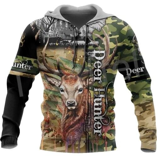 Tessffel 3DPrint Camo Deer Hunting Tattoo Animal Hunter Men/Women NewFashion Jacket Zip Funny Hoodies Long Sleeve Streetwear S16
