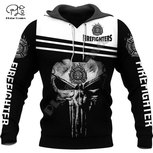 PLstar Cosmos Cool Skull Firefighter Fireman 3D Print Hoodies Sweatshirts Zip Hooded For Men And Women Casual Streetwear Q14