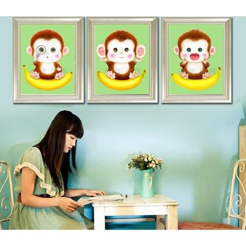 Triptych Diy 5D Diamond Painting Cross Stitch Animal Diamond Mosaic Pictures Monkey Diamond Embroidery Full Diamond Paintings