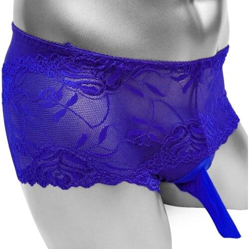 Sissy Bulge Pouch Panties Floral Lace See Through Penis Sleeve Men Boxer Shorts Underwear Sexy Fetish Lingerie