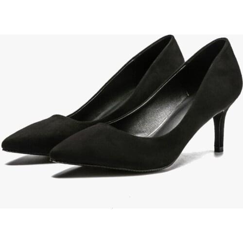 PUMPS 2020 Suede shoes OL high-heeled shoes simple pointed thin heel womens shoes shallow mouth thin professional womens shoes