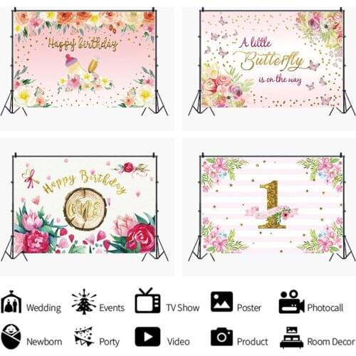 Amazing Flower Theme 1st Birthday Backdrop Children Party Background Photocall Prop Banner Photo Table Decorations