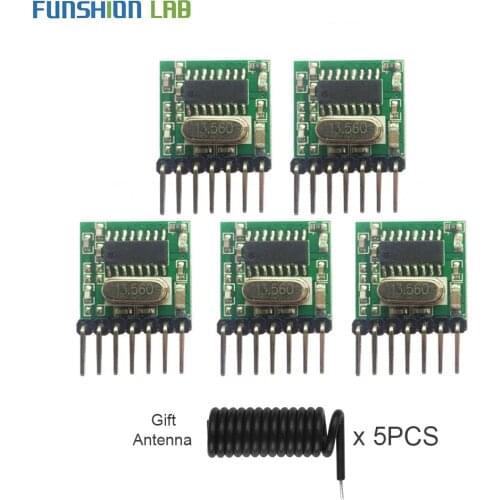 FUNSHION 5pcs Universal Wireless RF Transmitter 1527 Encoding Module 433.92Mhz Mini Remote Control PCBA For Arduino gift antenna