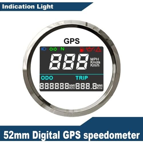 Universal 52mm Digital GPS Speedometer Odometer Tripmeter Adjustable for Boat Motorcycle Car Indicating Light with GPS Antenna