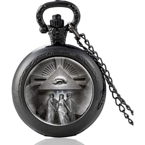 Vintage Eye of Providence Design Glass Cabochon Quartz Pocket Watch Vintage Men Women Pendant Necklace Chain Clock бижутерия