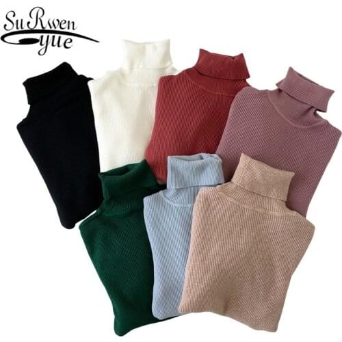 Acrylic Turtleneck Knitted Clothes Sweater Casual Winter Korean Women Sweaters Pullovers Long Sleeve Solid Striped Shirt 7454 50