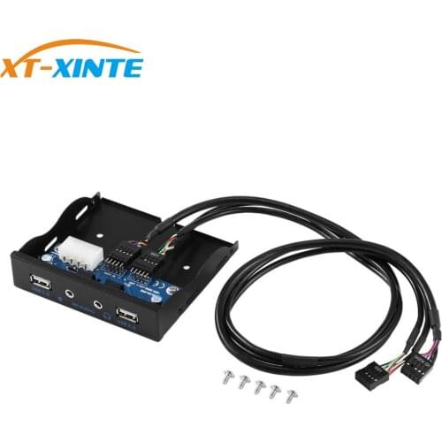 High Quality 3.5" 9Pin to 2 USB 2.0 Hub Front Panel with HD Audio Mic Interface for PC Desktop 3.5Inch Floppy Disk Bay Expansion