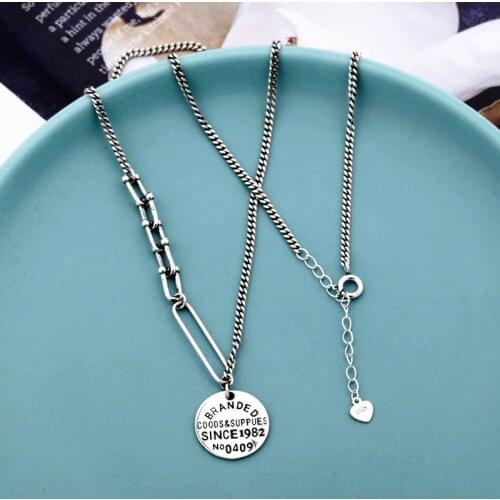 YIZIZAI Round Card Letter Pendant Necklace Vintage Silver Color Charm Necklace Chains For Women Gifts