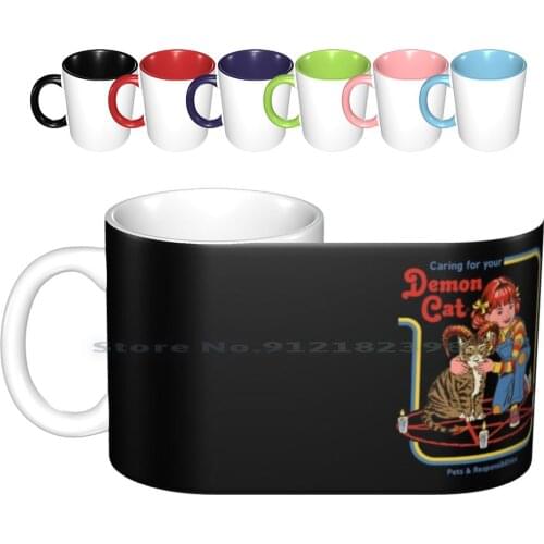 Caring For Your Demon Cat Ceramic Mugs Coffee Cups Milk Tea Mug Cats Demon Horror Occult Hell Funny Retro Humor Nostalgia
