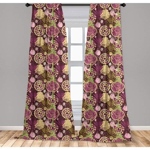 Green Purple Modern Window Curtains Paris Landmark Eiffel Tower Leaves with Maroon Lightweight Decorative