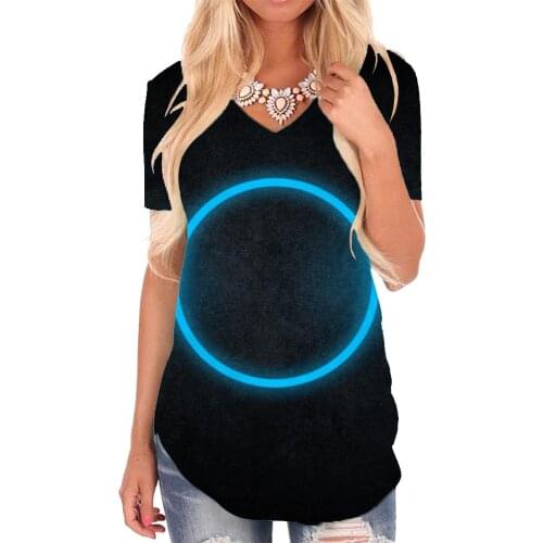 Giyu Brand Dark Blue T-shirt women Circle T-shirts 3d Harajuku V-neck Tshirt Psychedelic Tshirts Printed Womens Clothing Fashion