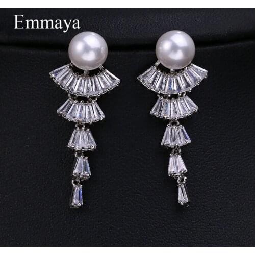 EMMAYA 2019 Luxury Zircon Long Earrings Fan Shape Gradual Change Crystal Cubic Zircon For Women Girls Fashion Jewelry Gift