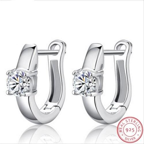 Pendientes 925 Sterling Silver Hoop Earring Clear Zirconia U Shape Earring For Women brincos oorbellen boucle d'oreille S-E21