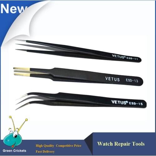 Free Shipping 3pcs/Set Black Acrylic Watch Repair esd antistatic Tweezers set,Watch screws Picking Tool Tweezers