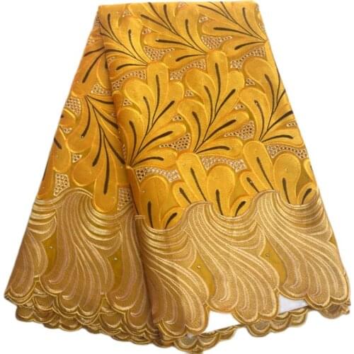 Free Shipping Gold High quality wedding lace African Fabric 5 Yards 100% Cotton Swiss Voile Lace -202015GD