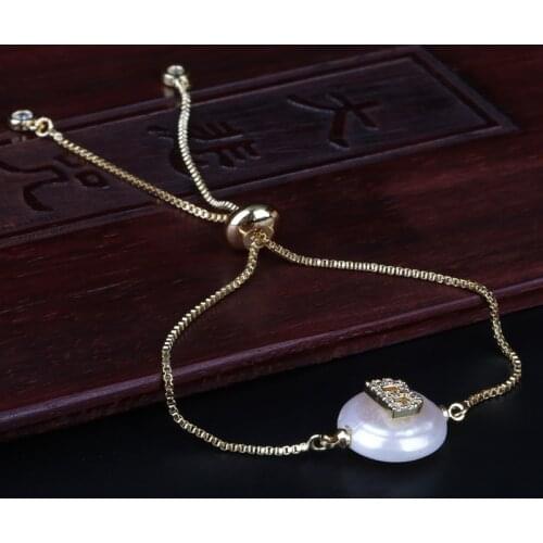 New Arrival Color Gold Micro Pave Rainbow CZ B Initials Letter Natural Freshwater Pearl Bracelets For Women Fine Jewelry Girls