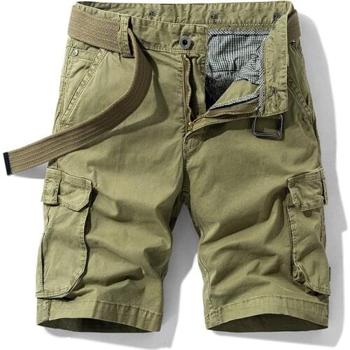 TEHEZAD Brand New Cotton Cargo Shorts Mens Fashion All-Match Straight Casual Solid Color Five-Point Summer Lightweight Pants
