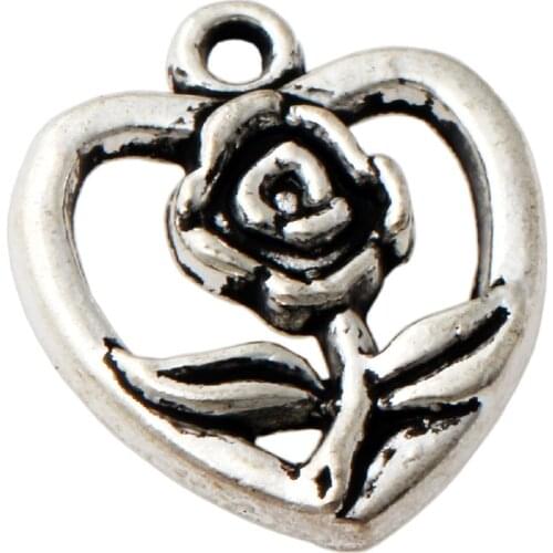 23pcs Blooming Flower Heart Charm Beads 16x18.9mm zinc alloy Pendants Fashion Jewelry DIY L340
