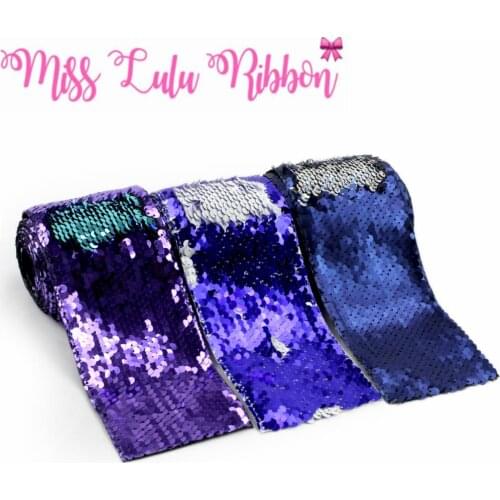 3"75mm Double Color Reversible Sequin Ribbon Hologram Silver Purple DIY Wedding Gift Pack Blue DIY Hair Bowknots 2yards/roll