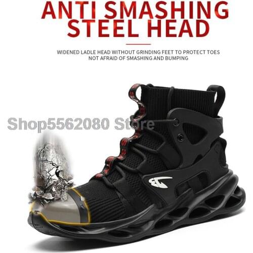 Breathable Mens Safety Shoes Steel Toe Work Shoes Male Sock Safety Boots Man Work Sneakers Anti-puncture Security Work Boots