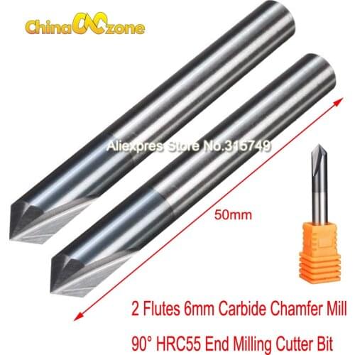 2PCS Tungsten Steel Chamfer Milling Cutter 6mm Chamfering End Mill 90° Cutter Router Bit Tool 2 Flutes HRC55 Carbide