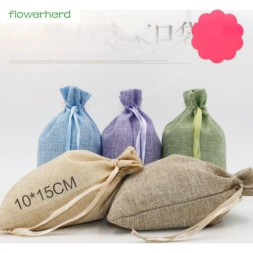 5pcs/lot 10X15cm Linen Gift Bag Jute Storage Bag Burlap Drawstring Jute Bag Wedding Christmas Party and Event Supplies