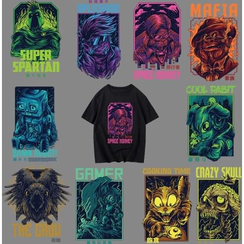 Punk Patches For Clothes Animal Eagle Skull Head DIY Thermal Sticker On Clothes Thermal Sticker Print T-shir Heat Transfer Vinyl