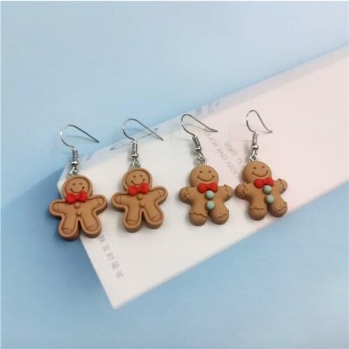 1Pair European The Gingerbread Man Drop Earrings For Women Girl Cute Christmas Earring Jewelry for Student Gift EC352