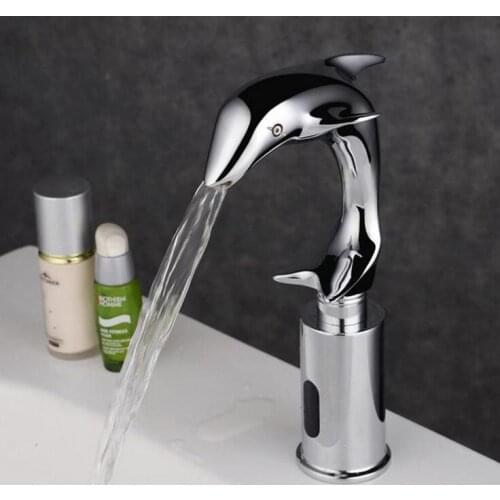 Bathroom Dolphin style sense faucet mixer, Toilet brass infrared sense faucet chrome plated, Copper automatic water sense faucet