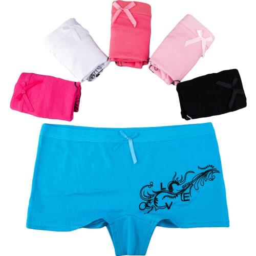 Sexy Women Boxer Briefs Cotton Panties Underwear Lace Transparent Boyshort Kawaii Print Underpants set Female Lingerie 5 Pcs/lot
