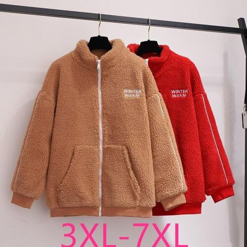 New autumn winter plus size jacket for women large casual loose long sleeve velvet thick warm wool short coats 4XL 5XL 6XL 7XL