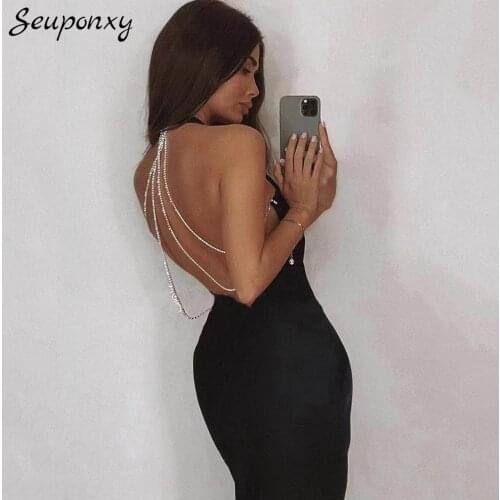 High Quality Sexy Sleeveless Halter Backless Diamond Bandage Dress 2021 Summer Womens Bodycon Celebrity Party Dress Vestidos