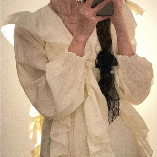 2021 Fall Dress Ladies V-neck Flare Sleeve Mid-length Dress Ruffle Casual Dress Spring Ladies French