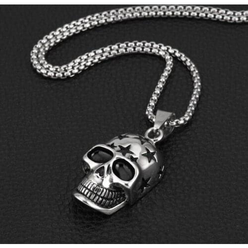 100% Guarantee Stainless Steel Skeleton Jewelry Punk Skull Biker Pendants Necklaces For Men Boy Birthday Gift