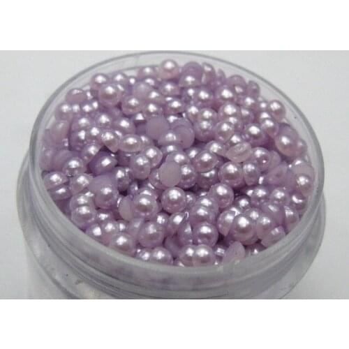 2000 Purple Half Pearl Gems Flatback Bead 3mm Nail Art Tips +Storage Box