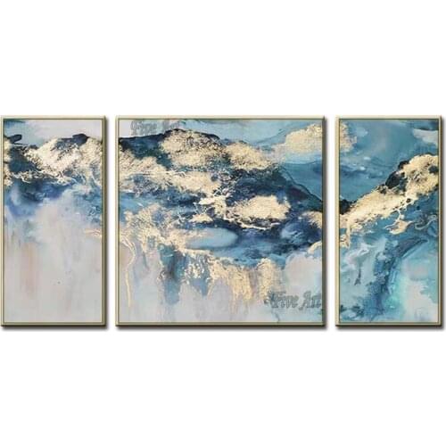 Abstract 3PCS Group Golden Design Oil Painting Art Unframed High Quality Handmade Wall Canvas Art Colorful Wall Picture Artwork
